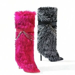 NEW FUCHSIA PINK FAUX FUR BOOTS